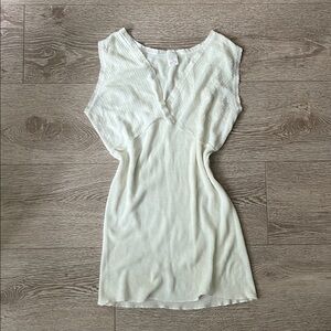 Vintage White Pointelle V-neck Jersey Knit Top